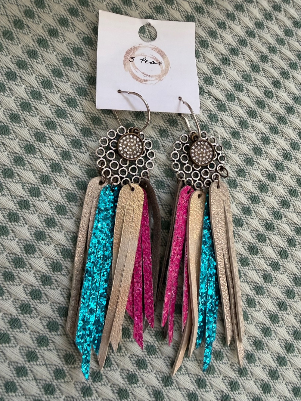 New 3 Peas Boutique Women’s handcrafted boho-western leather tassel earrings